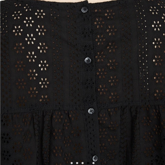 Madewell Black Eyelet Size XS Tiered Long Sleeve Top Blouse Shirt Back Buttons - Picture 6 of 6